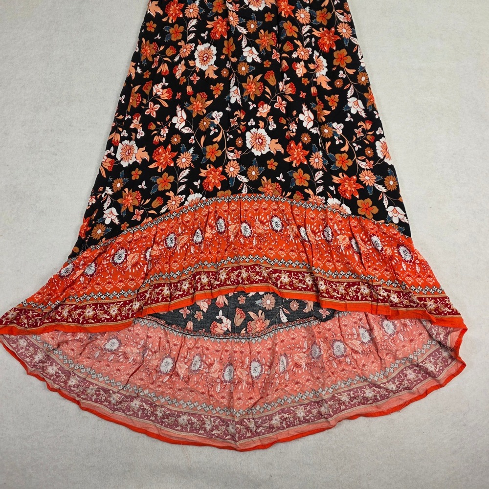 Prettygarden Women Large‎ Maxi Dress Black Orange Floral Boho High Low Excellent - Picture 4 of 11